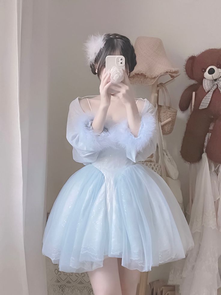 Baby Blue Balletcore Lace Bustier Dress Basque Waist Homecoming Dress Birthday Outfit