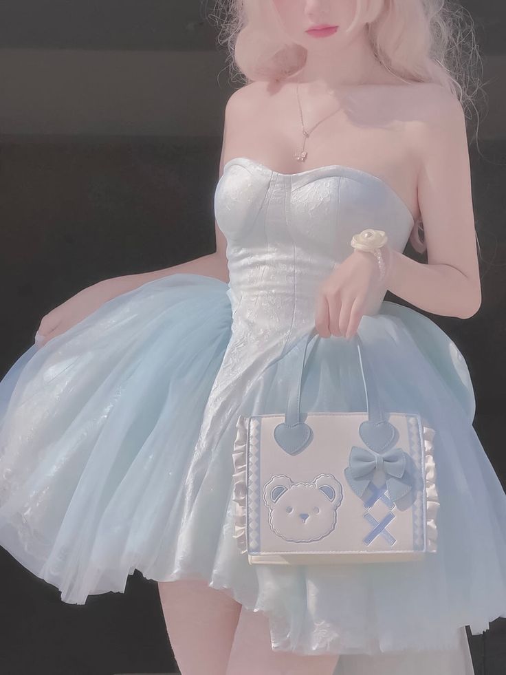 Baby Blue Balletcore Lace Bustier Dress Basque Waist Homecoming Dress Birthday Outfit