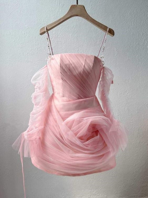 A Line Off The Shoulder Tulle Pink Homecoming Dress Birthday Outfit