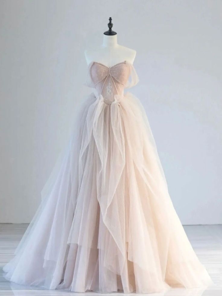 Vintage A Line Off The Shoulder Blush Puffy Ruffles Prom Dresses