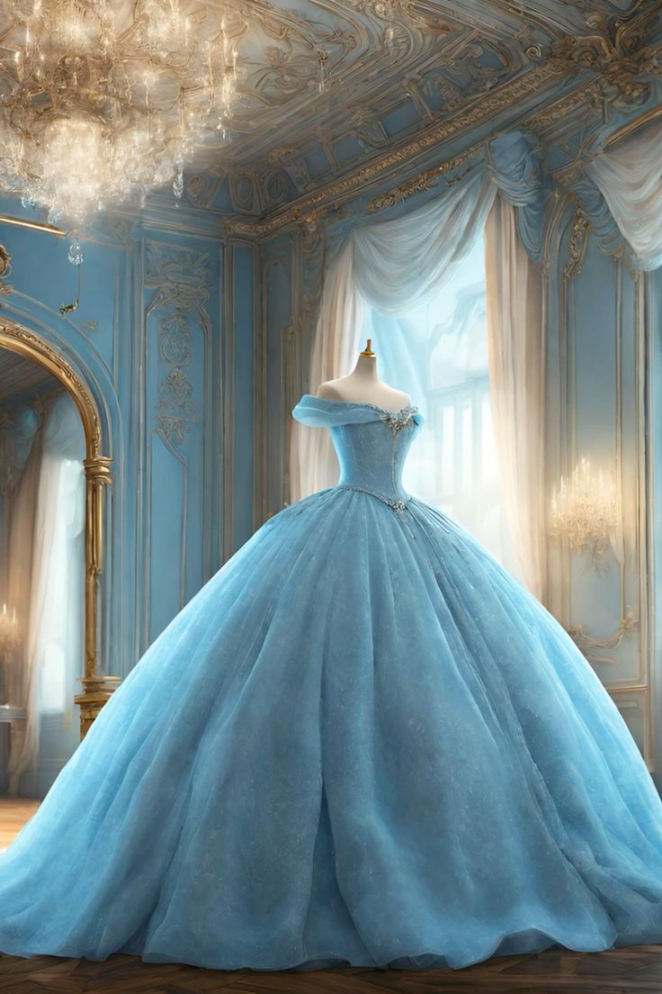 Modest Ball Gown Off The Shoulder Tulle Long Light Sky Blue Formal Sweet 16 Dress Prom Dresses