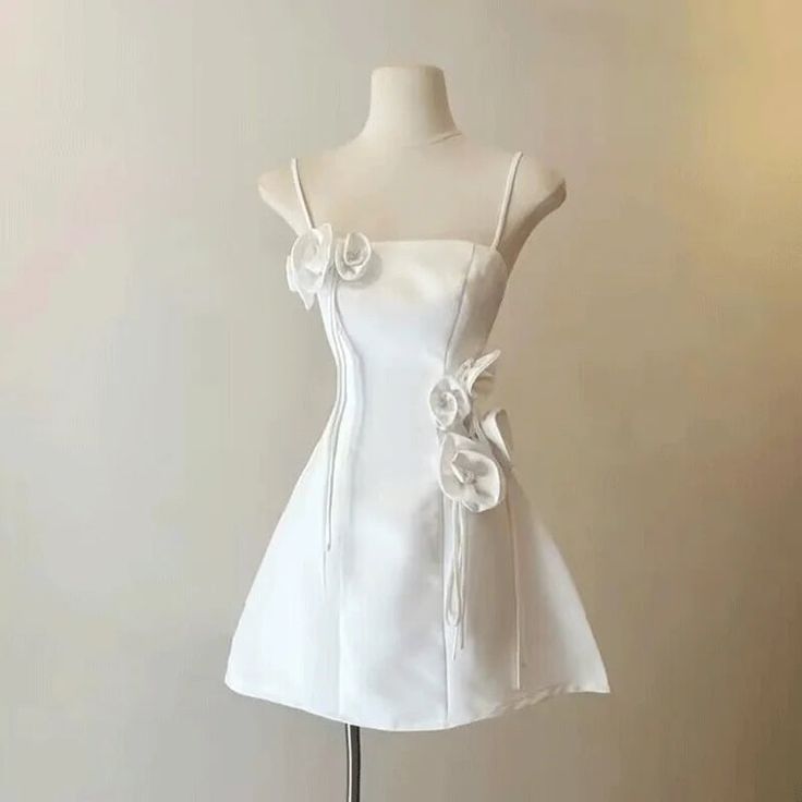 Simple A line Spaghetti Straps Satin Short Homecoming Dress Pink Birthday Dress