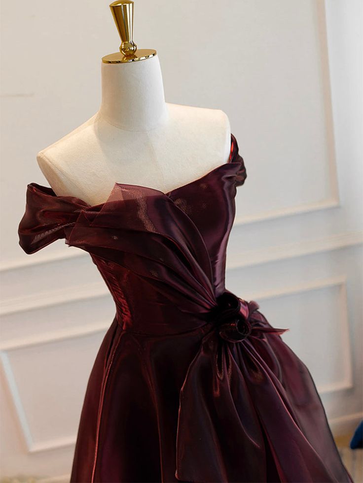Vintage A-Line Burgundy Organza Burgundy Long Prom Dress