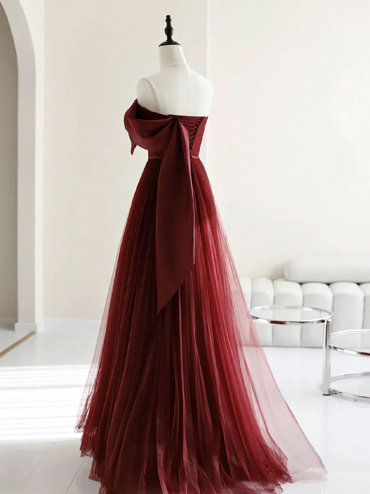 Elegant A Line Burgundy Long Prom Dresses