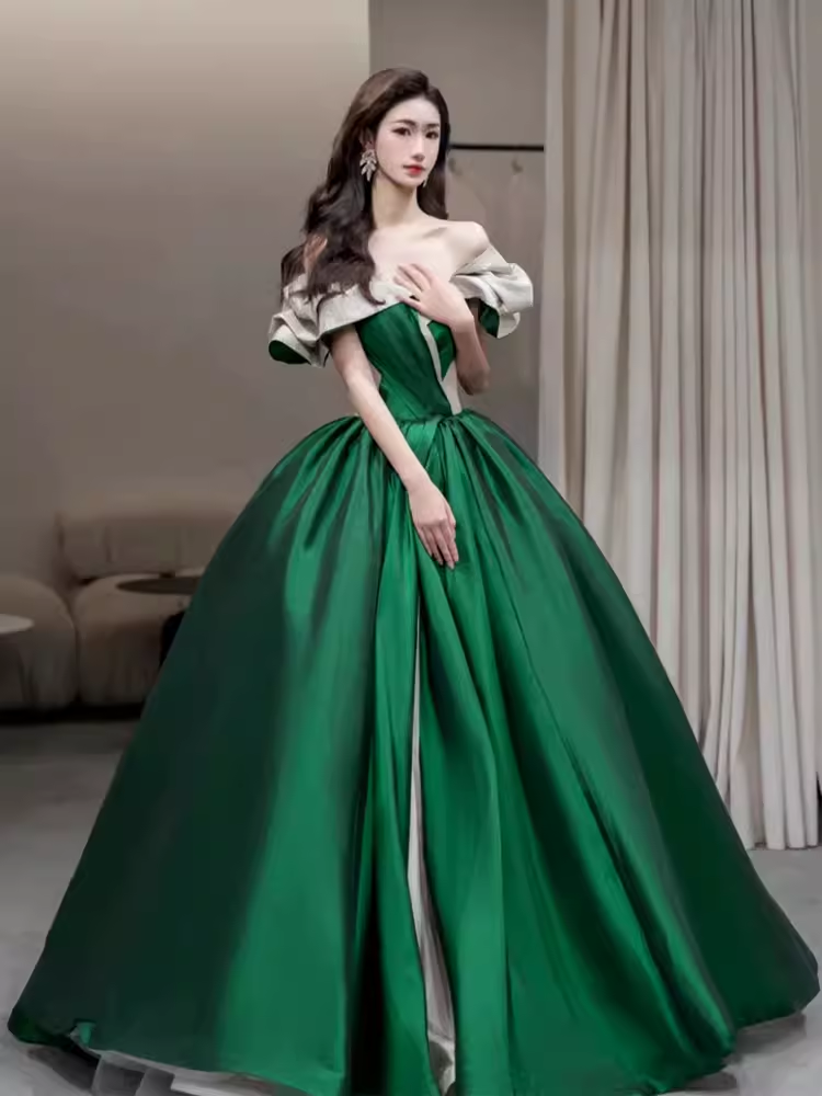 Ball Gown Off The Shoulder Satin Burgundy Long Prom Dresses