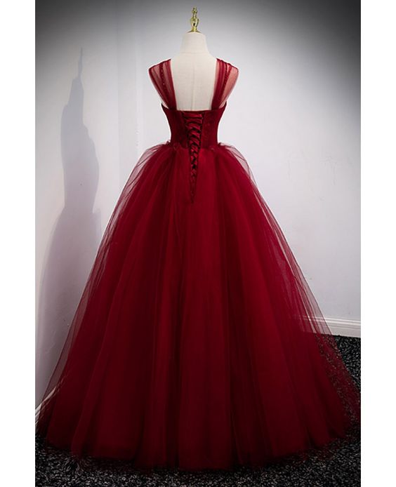 Puffy Ball Gown Burgundy Long Red Prom Dress For Formal Prom Dresses