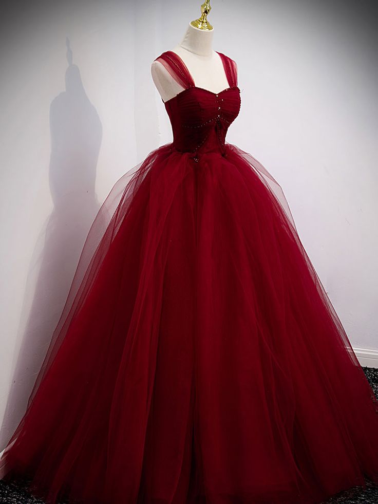 Puffy Ball Gown Burgundy Long Red Prom Dress For Formal Prom Dresses