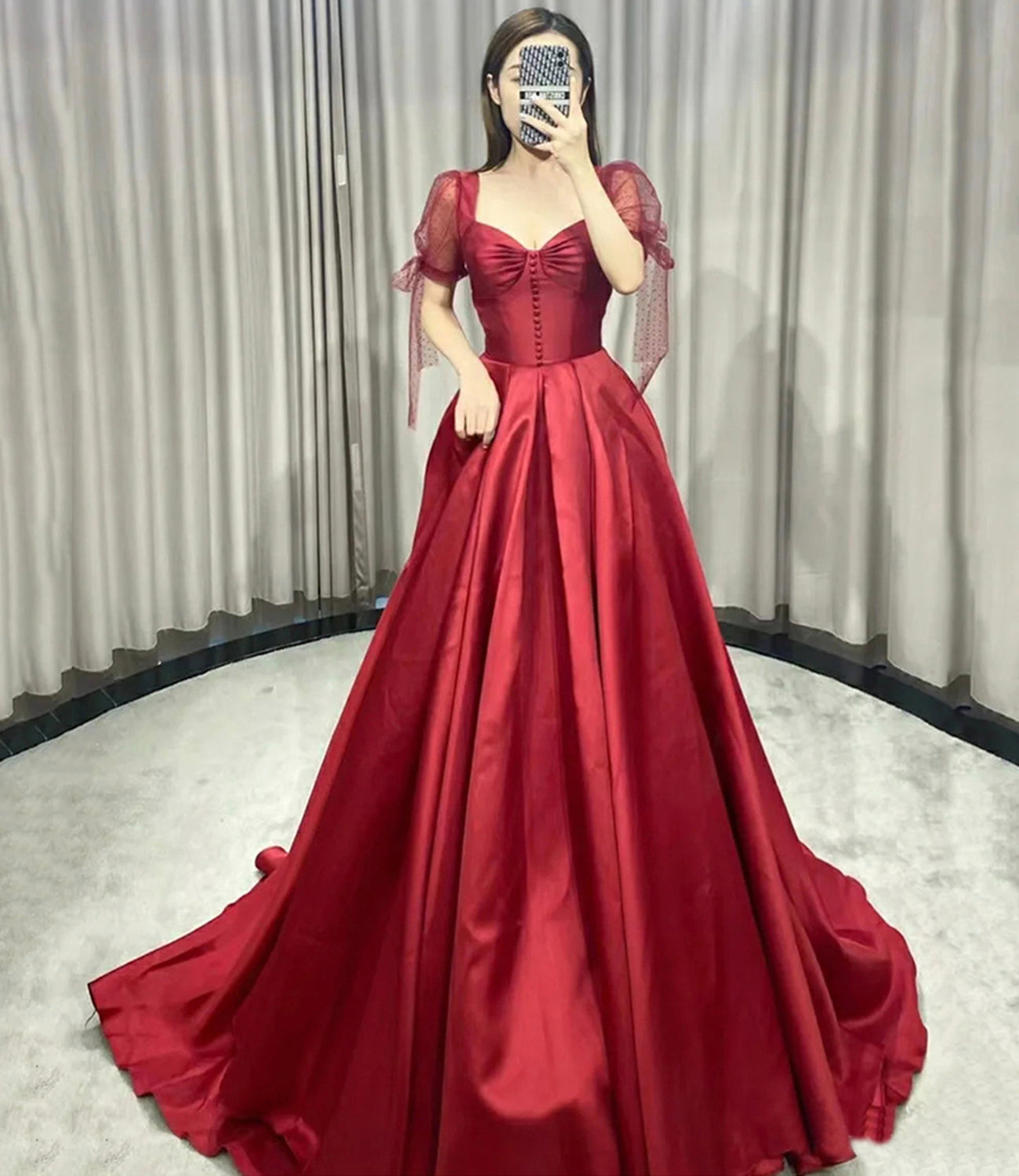 Vintage A line Sweetheart Burgundy Satin Evening Dress Prom Dress