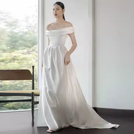 Vintage A line Off The Shoulder White Long Wedding Dresses