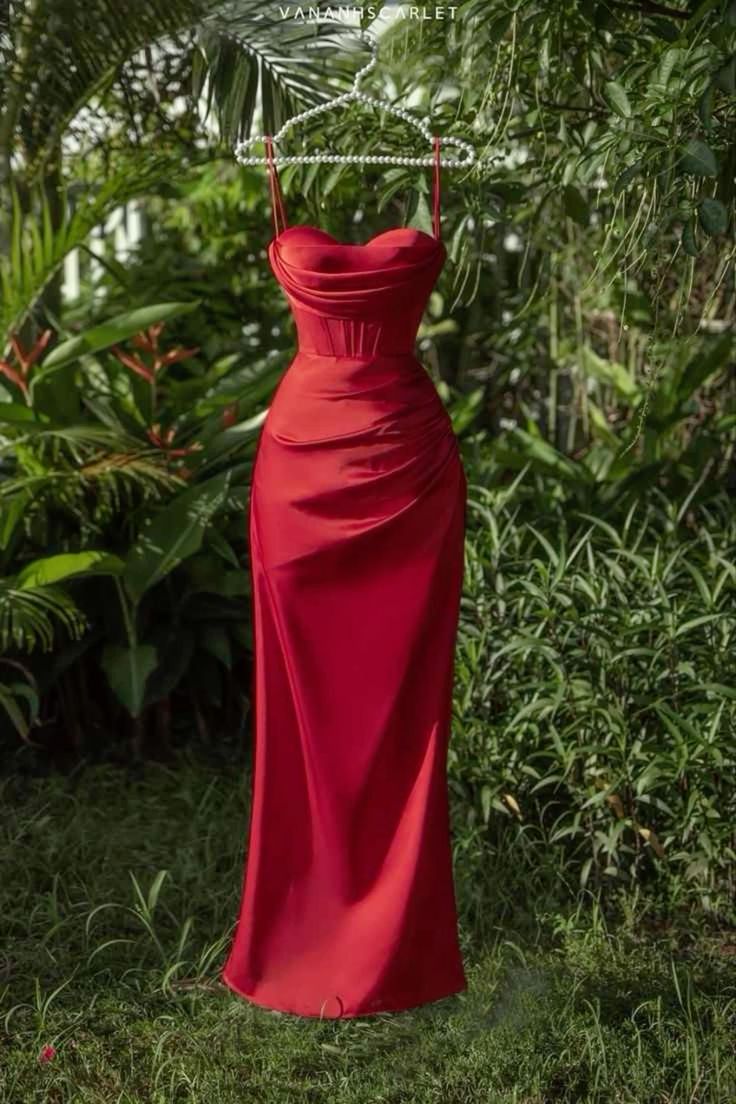 Sexy Mermaid Straps Satin Red Long Prom Dress