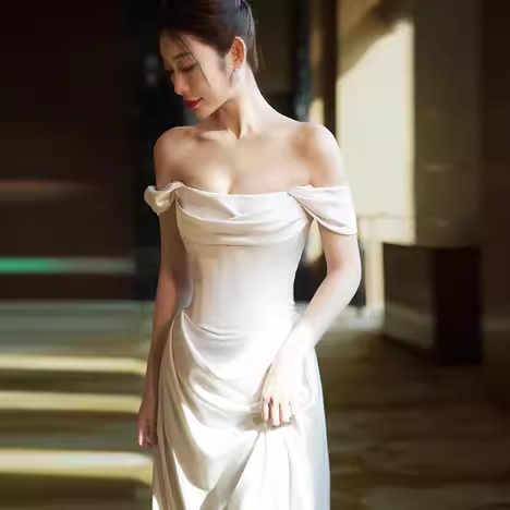 Vintage A line Off The Shoulder White Long Satin Wedding Dresses