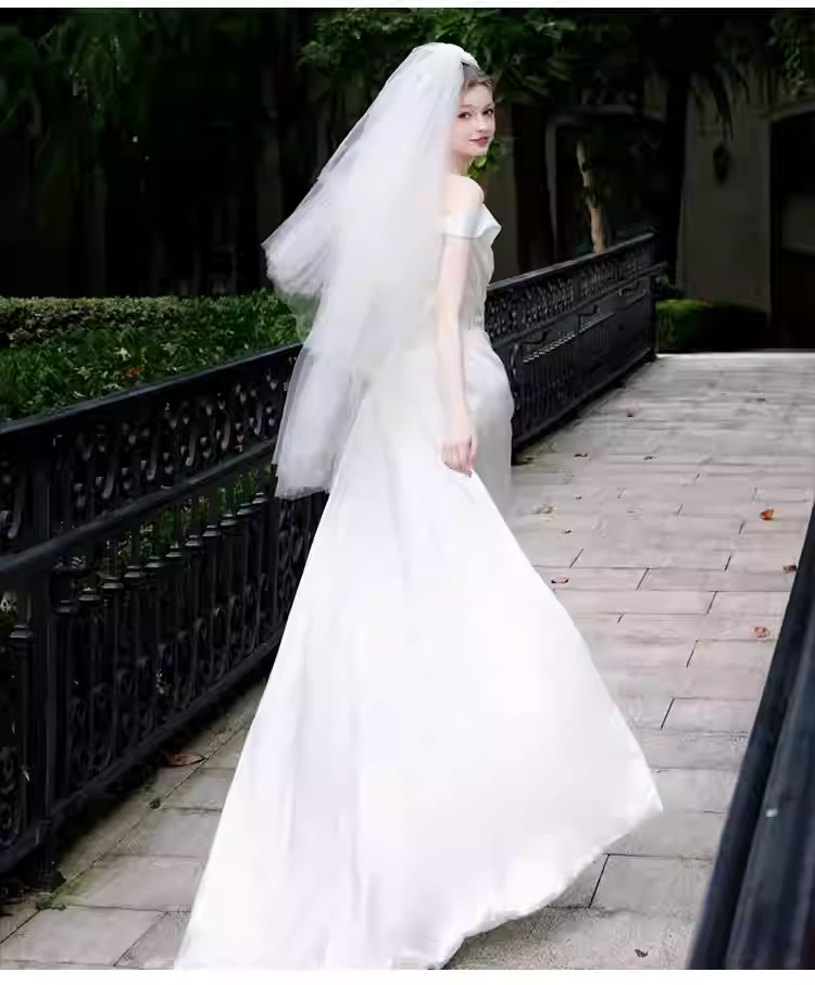 Vintage High Low Off The Shoulder White Satin Wedding Dresses