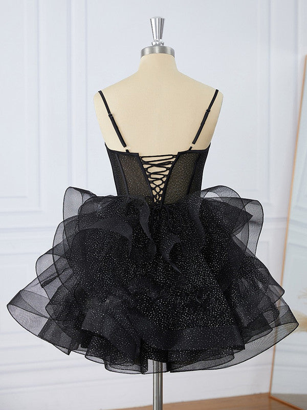 Cute Ball Gown Spaghetti Straps Tulle Short Homecoming Dress Birthday Dresses