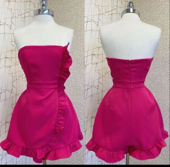 Cute A line Strapless Hot Pink Short Homecoming Dress Birthday Dresses