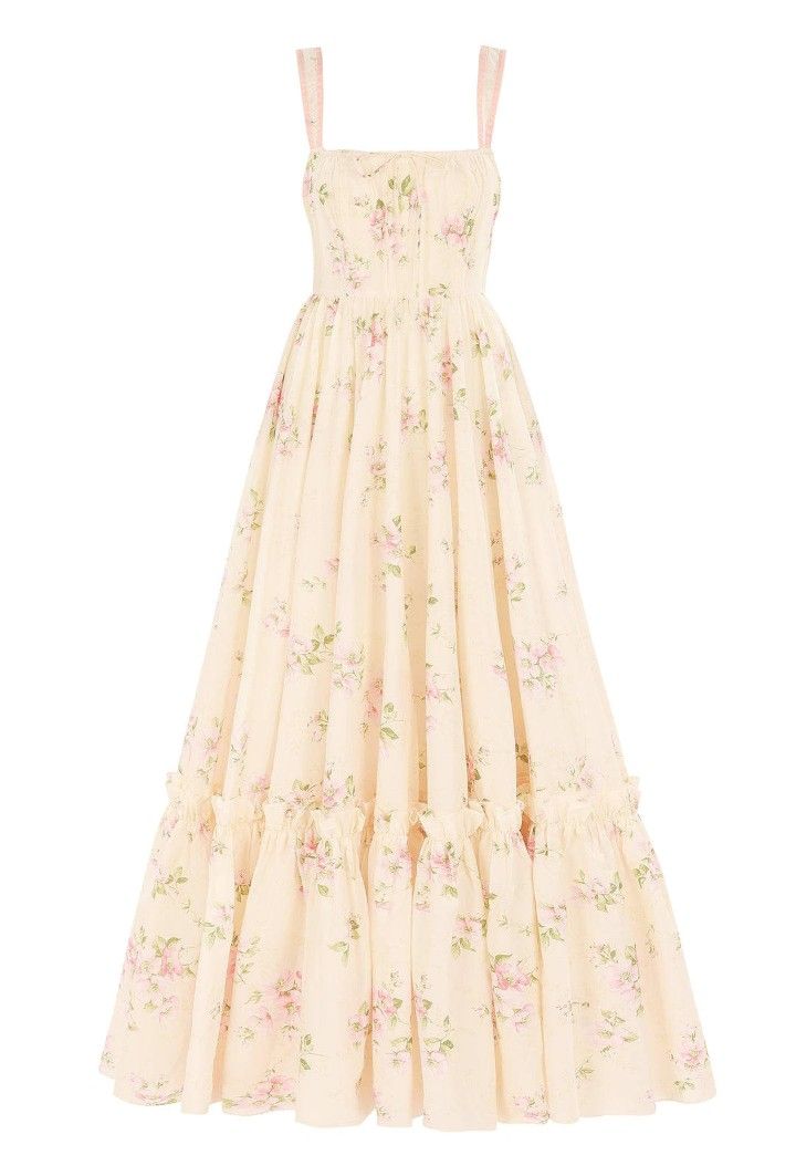 Cute A Line Straps Floral Champagne Long Prom Dress