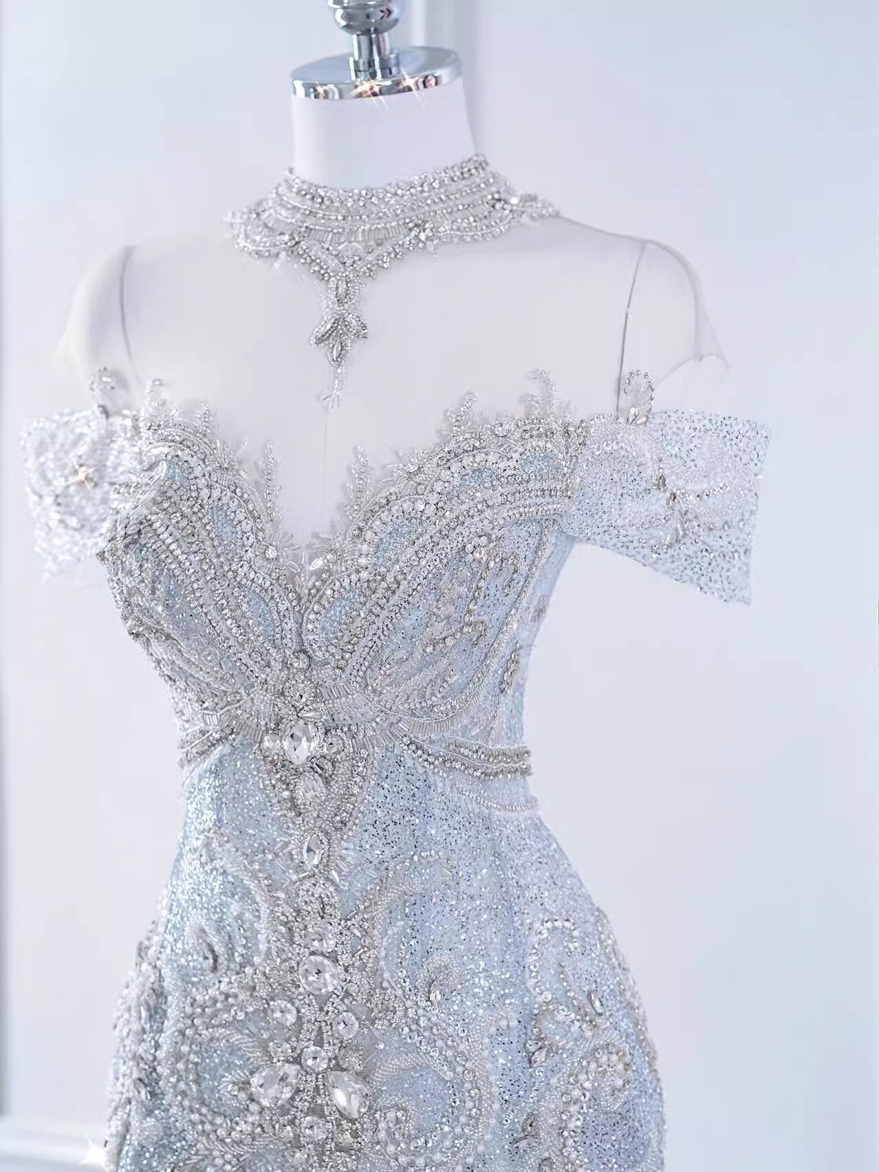 Fairytale Mermaid Off The Shoulder Long Sequin Beads Wedding Dresses