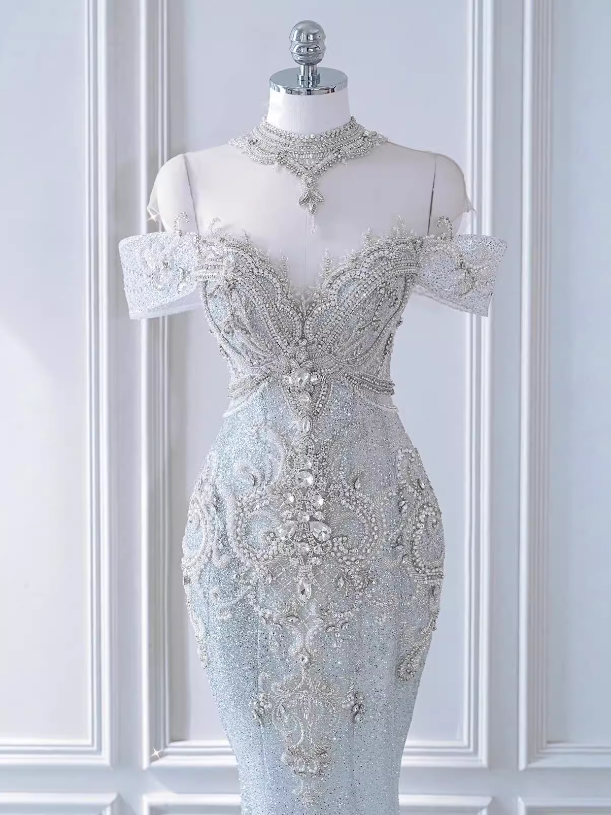 Fairytale Mermaid Off The Shoulder Long Sequin Beads Wedding Dresses