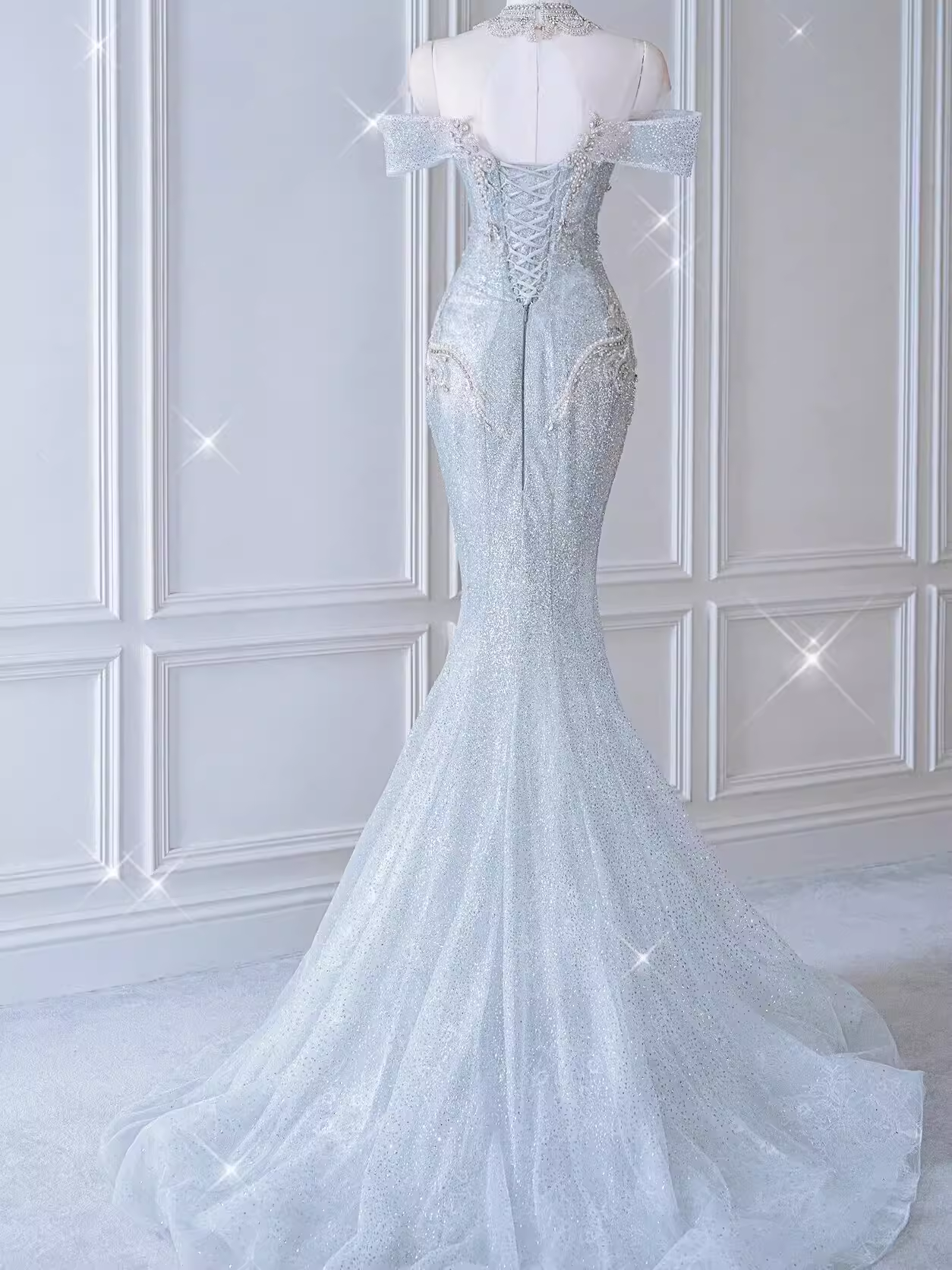 Fairytale Mermaid Off The Shoulder Long Sequin Beads Wedding Dresses