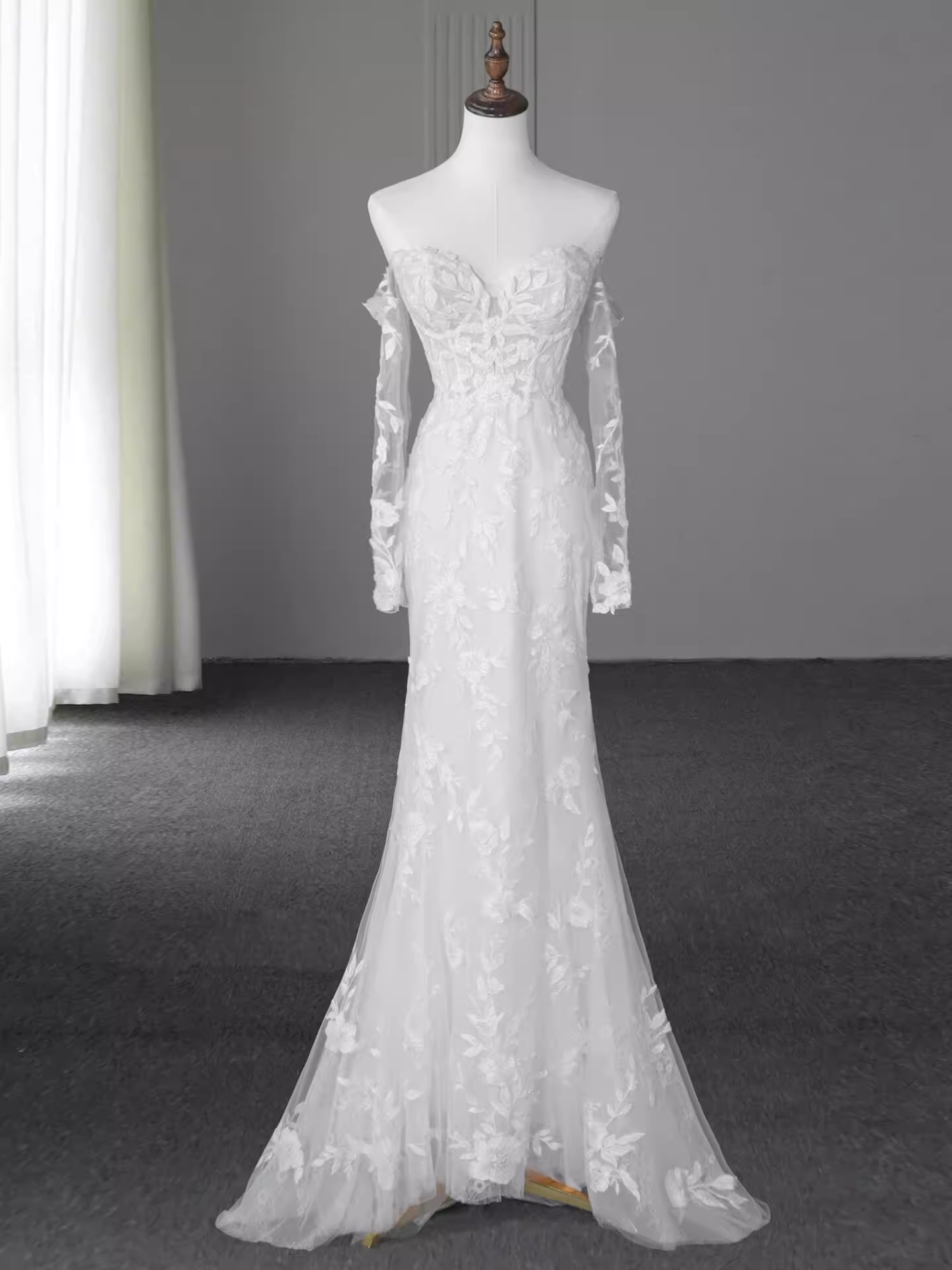 Fairytale Mermaid Off The Shoulder Long Sleeves Lace Wedding Dresses