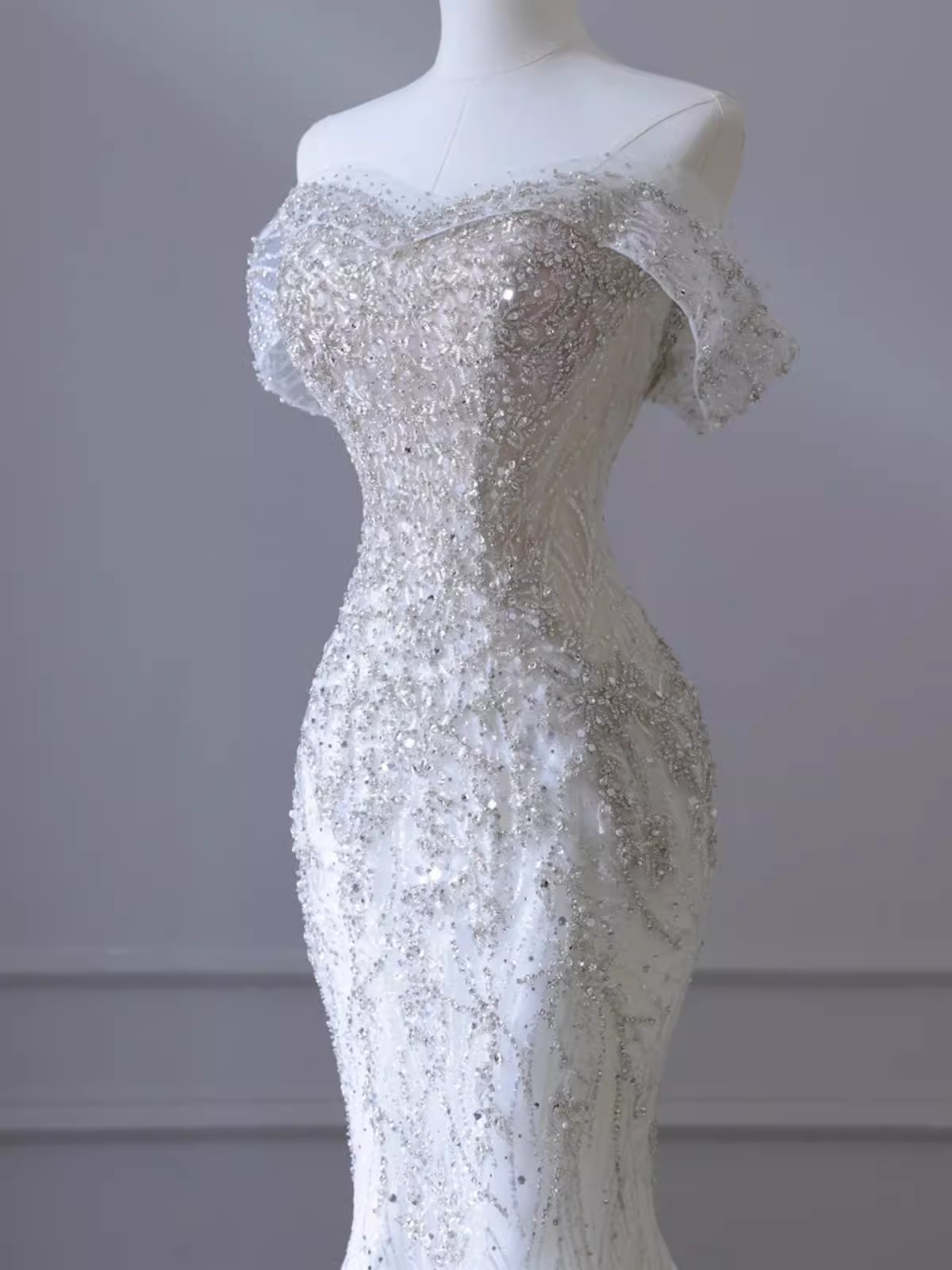 Fairytale Mermaid Off The Shoulder Short Sleeves Sequin Wedding Dresses