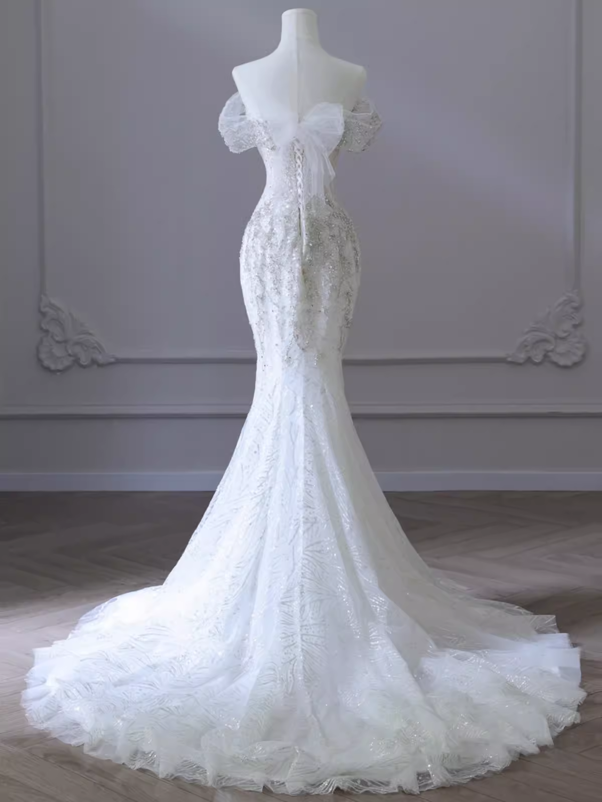 Fairytale Mermaid Off The Shoulder Short Sleeves Sequin Wedding Dresses