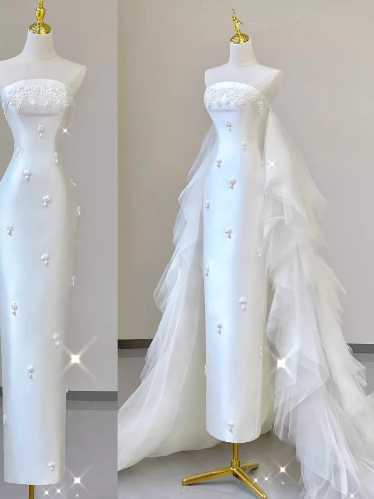 Fairytale Mermaid Strapless Satin White Wedding Dresses