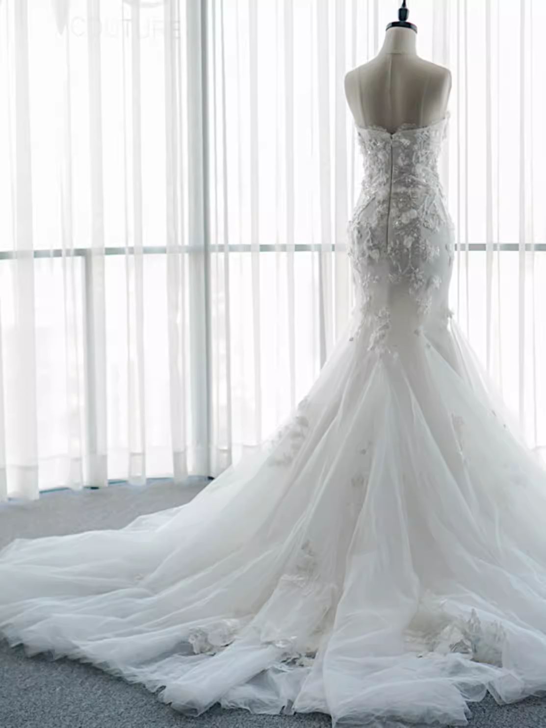 Fairytale Mermaid Strapless Lace White Floral Wedding Dresses