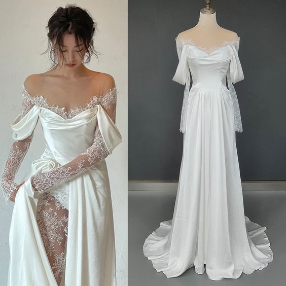 Fairytale Mermaid Long Sleeves Lace White Off The Shoulder Wedding Dress