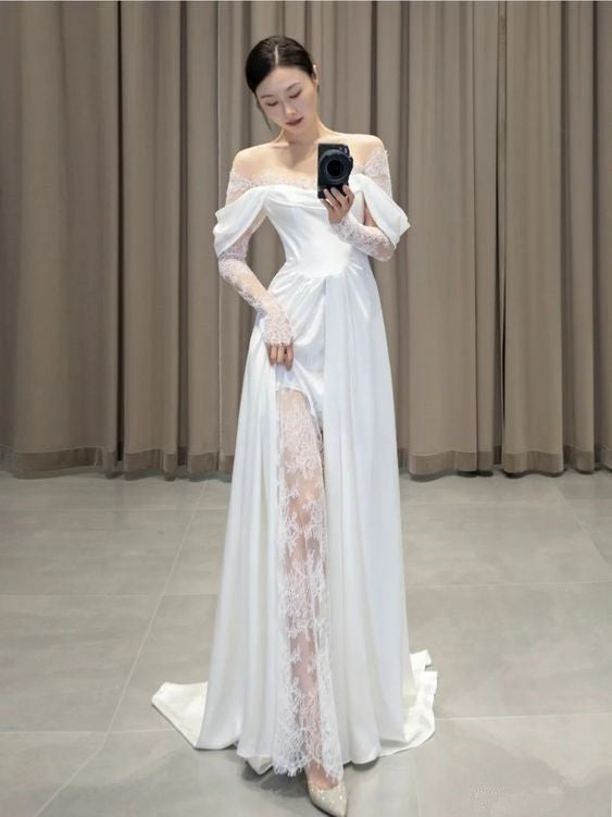 Fairytale Mermaid Long Sleeves Lace White Off The Shoulder Wedding Dress