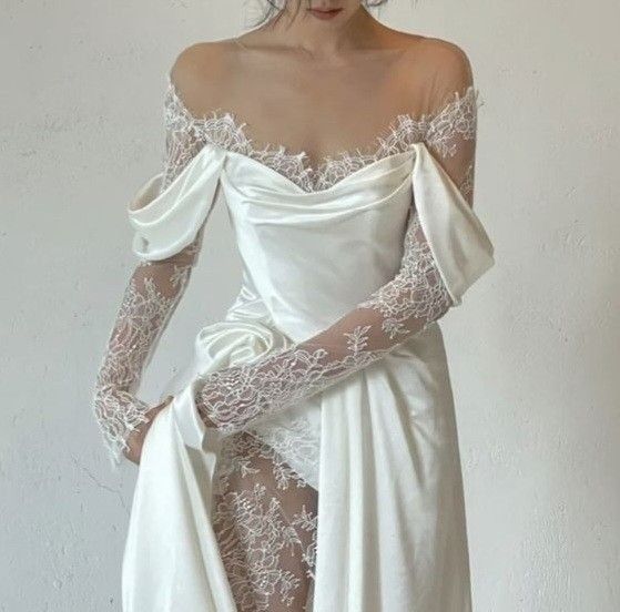 Fairytale Mermaid Long Sleeves Lace White Off The Shoulder Wedding Dress