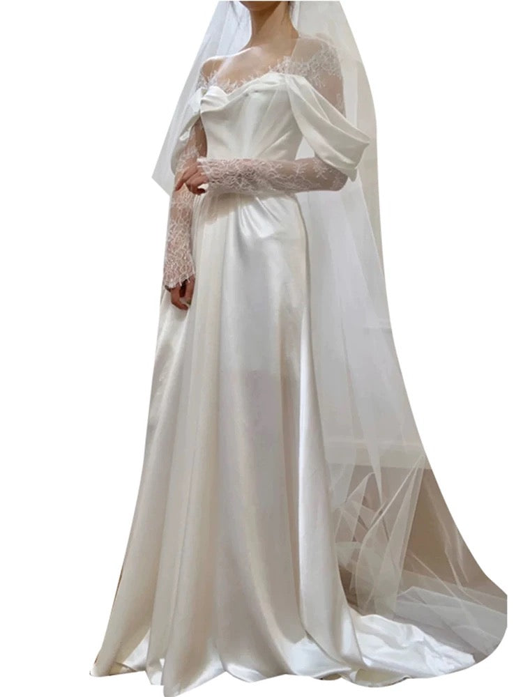 Fairytale Mermaid Long Sleeves Lace White Off The Shoulder Wedding Dress