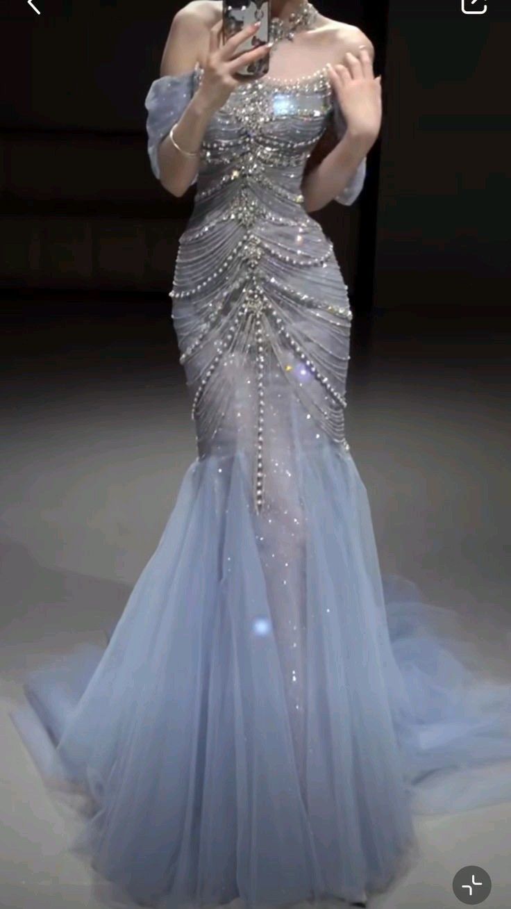 Elegant Mermaid Off The Shoulder Blue Tulle Prom Dresses