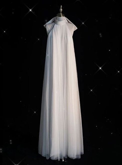 Fairytale A Line High Neckline Tulle White Wedding Dress