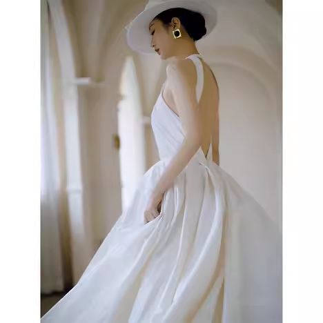 Vintage Ball Gown White Satin Wedding Dresses