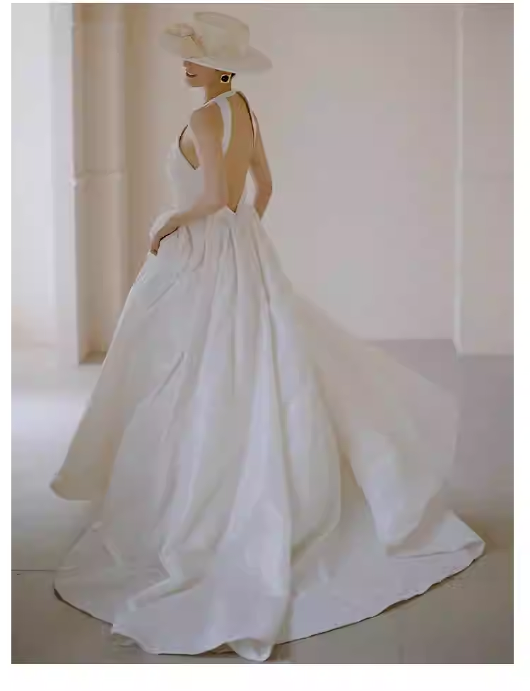 Vintage Ball Gown White Satin Wedding Dresses