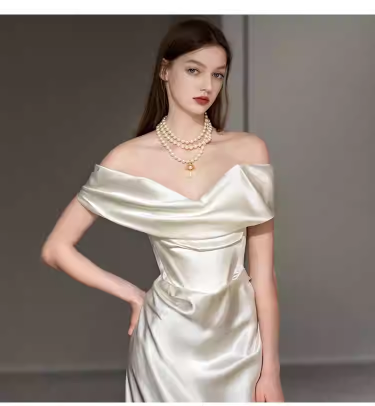 Simple Mermaid Off The Shoulder White Satin Wedding Dresses