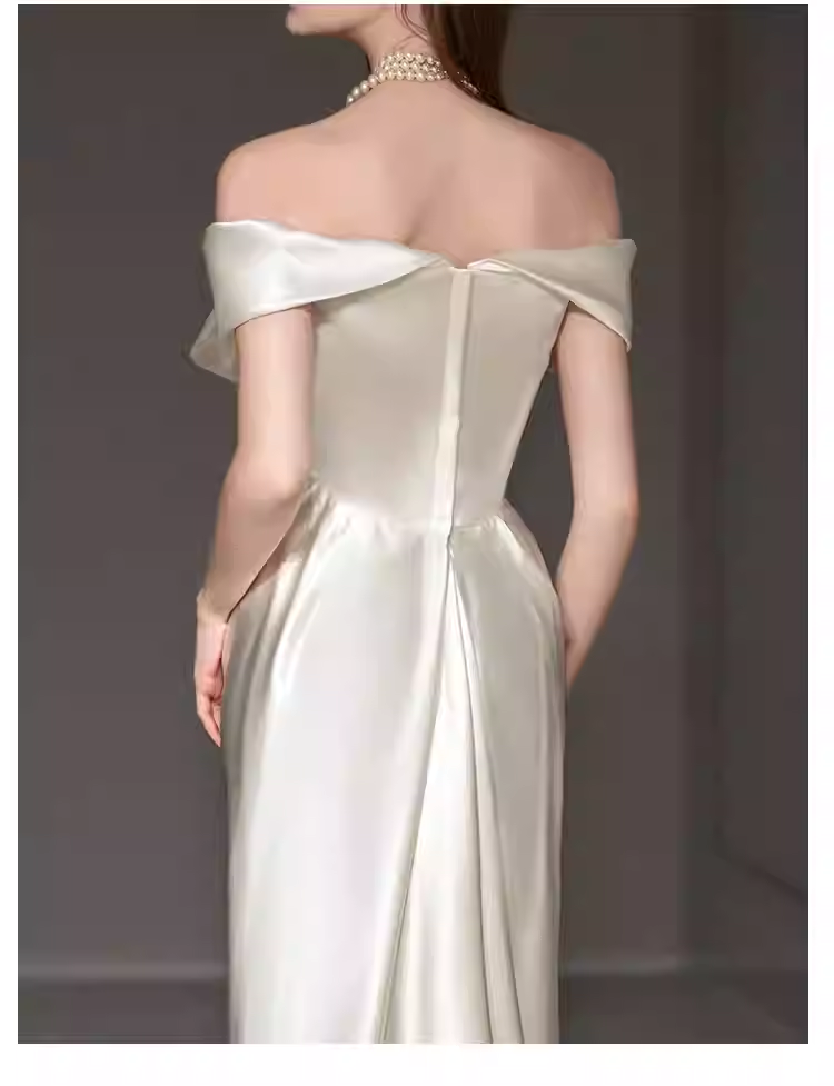Simple Mermaid Off The Shoulder White Satin Wedding Dresses