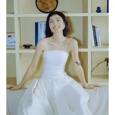 Simple A Line 2 Pieces White Satin Wedding Dresses