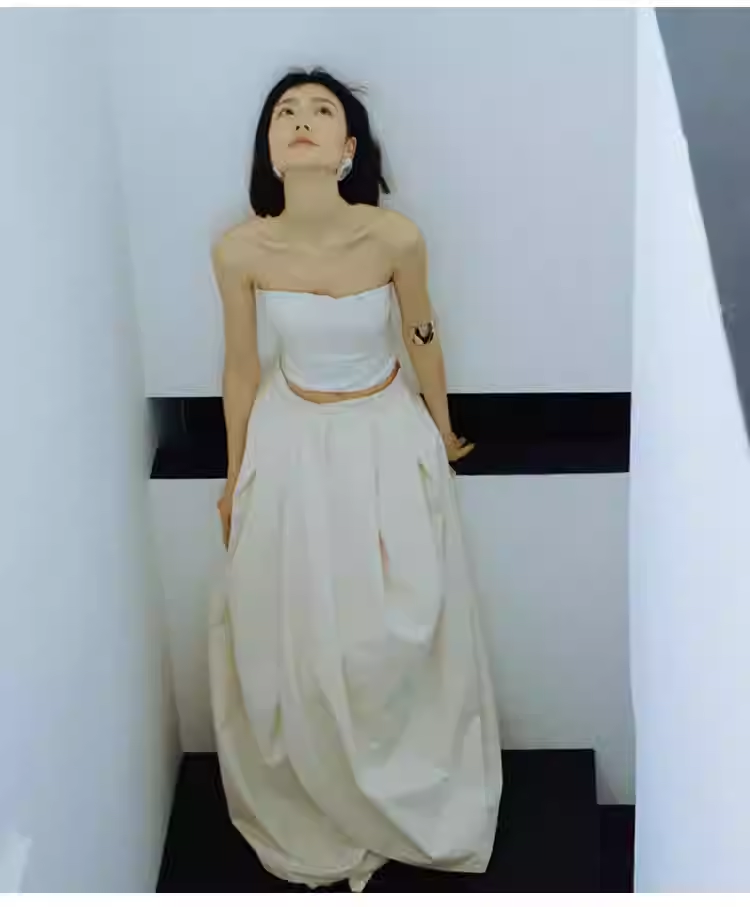 Simple A Line 2 Pieces White Satin Wedding Dresses