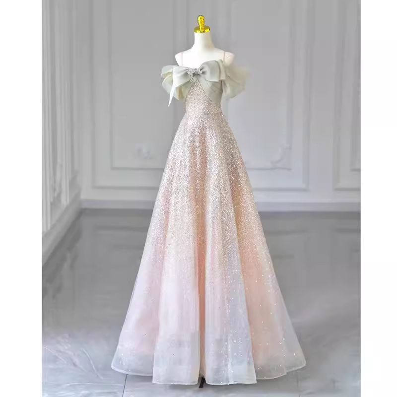 Fairytale A line Straps Sequin Long Evening Dress Prom Dress