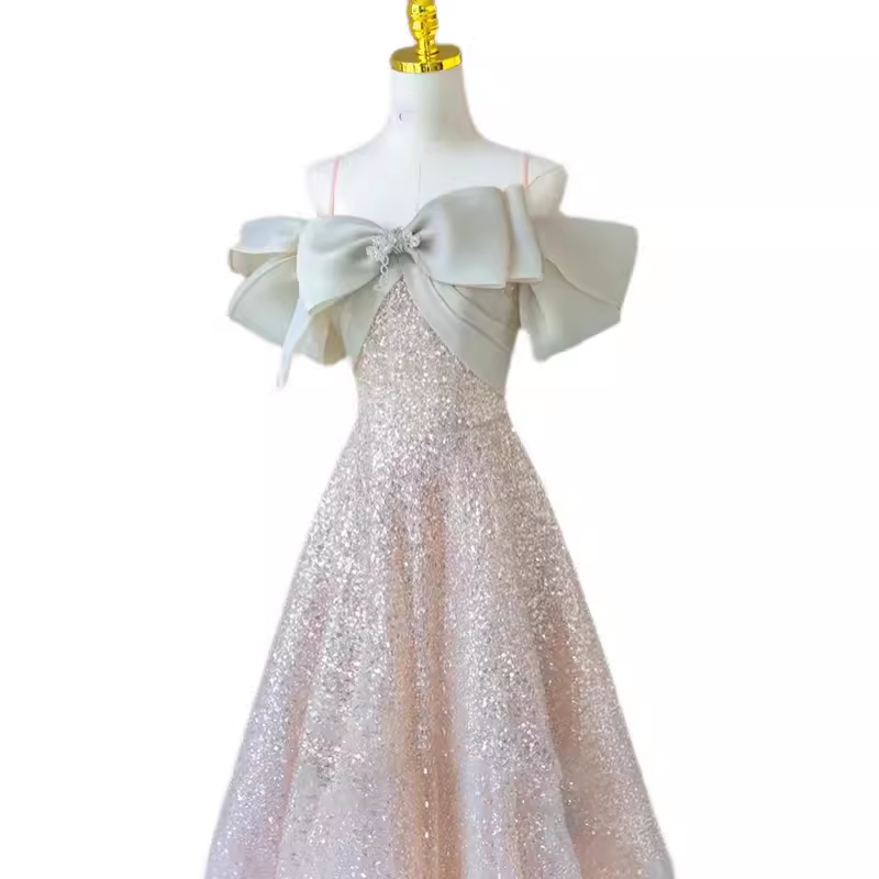 Fairytale A line Straps Sequin Long Evening Dress Prom Dress