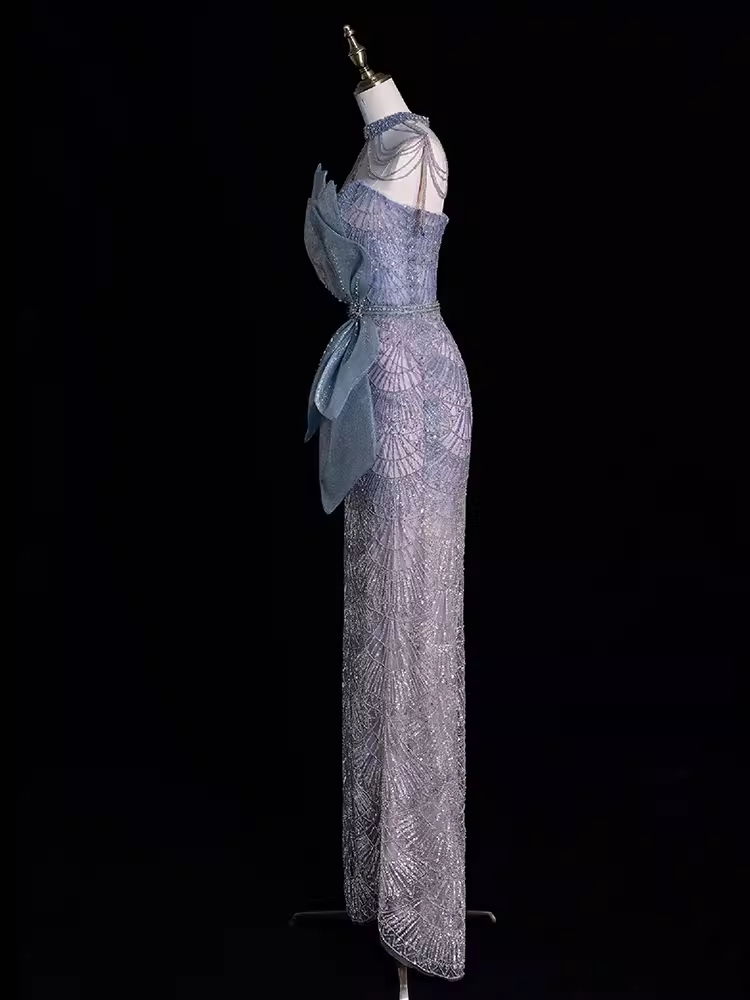 Sexy Mermaid High Neckline Sequin Long Prom Dresses