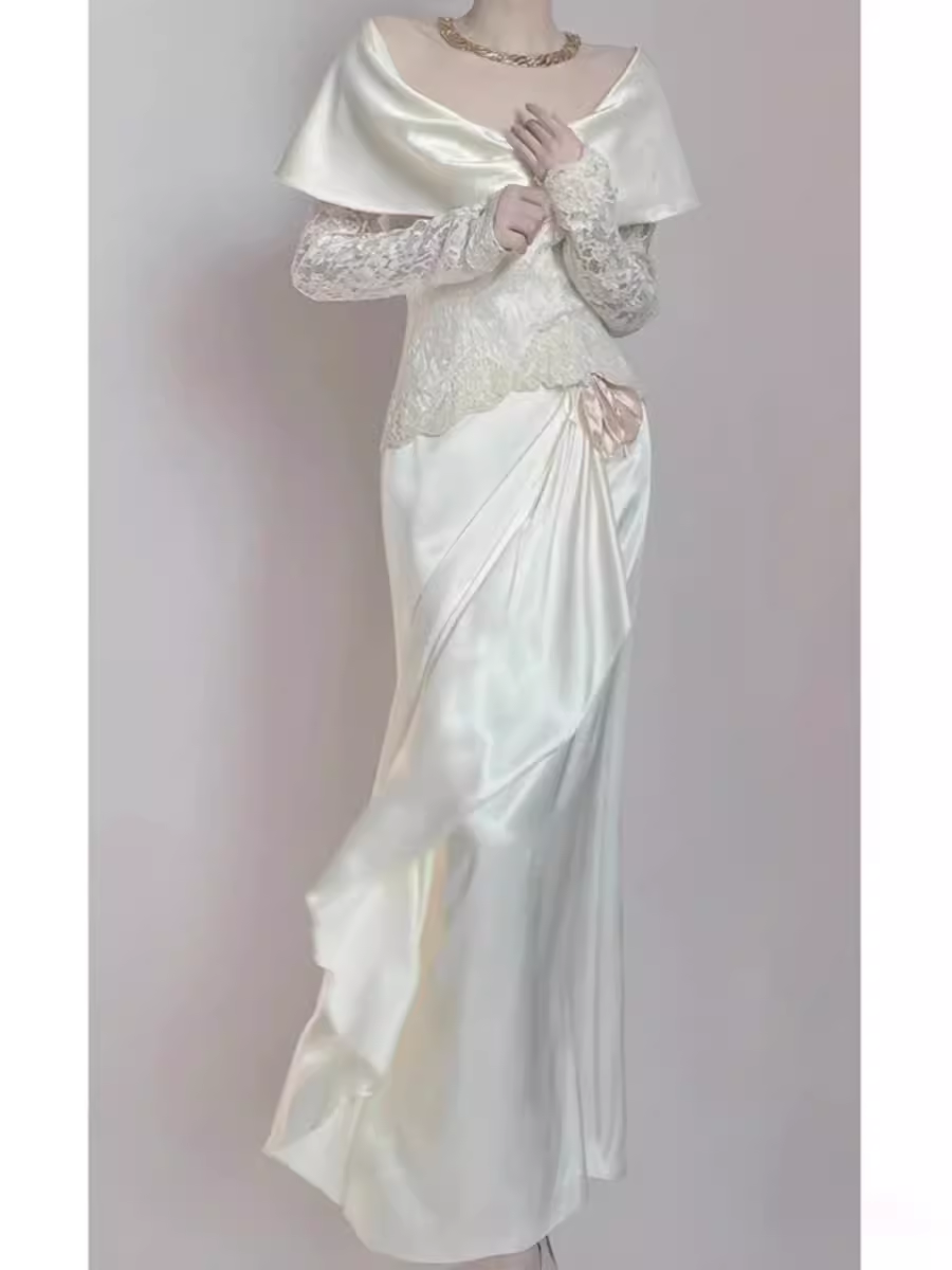 Chic A Line Long Sleeves Lace White Wedding Dresses