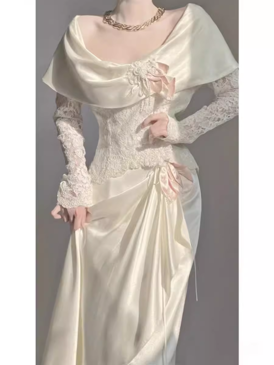 Chic A Line Long Sleeves Lace White Wedding Dresses