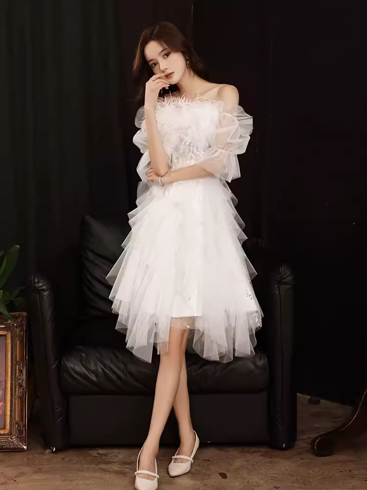 Cute A line Square Neckline Tulle Short Homecoming Dress White Hoco Dresses