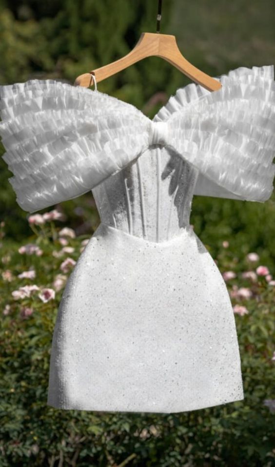 A-line Short Cocktail Dress With Bow White Homecoming Dress