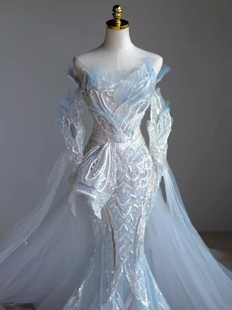 Chic Mermaid Off The Shoulder Short Sleeves Lace Wedding Dress