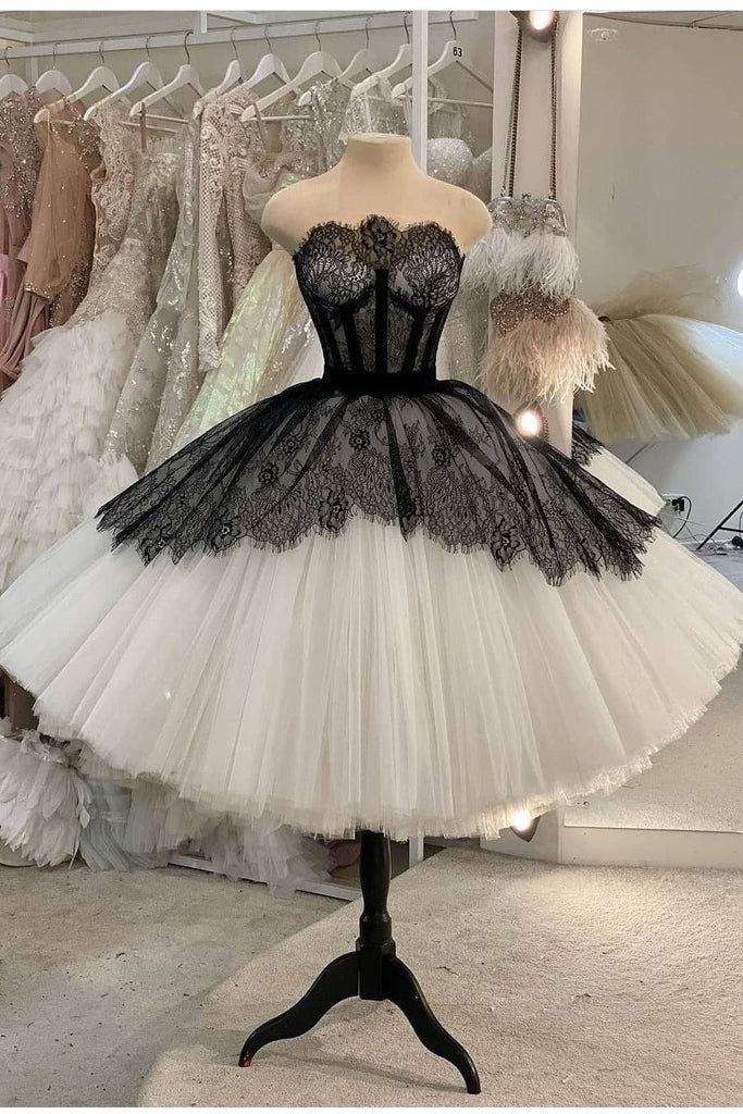 Strapless Short Ball Gown Black And White Homecoming Dress