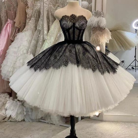 Strapless Short Ball Gown Black And White Homecoming Dress