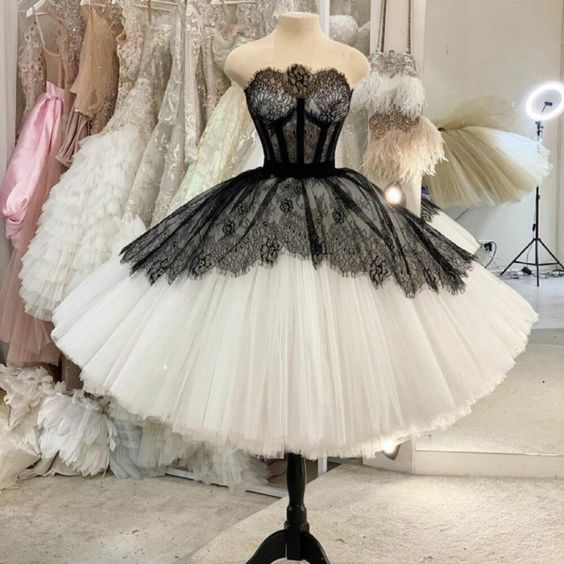 Strapless Short Ball Gown Black And White Homecoming Dress